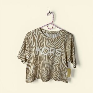 Michael Kors Kids Beige Zebra Print Logo Tee